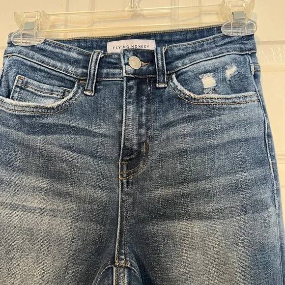 Flying Monkey Holly High Rise Slim Straight Blue Distressed Jeans Size 25 - Picture 5 of 11